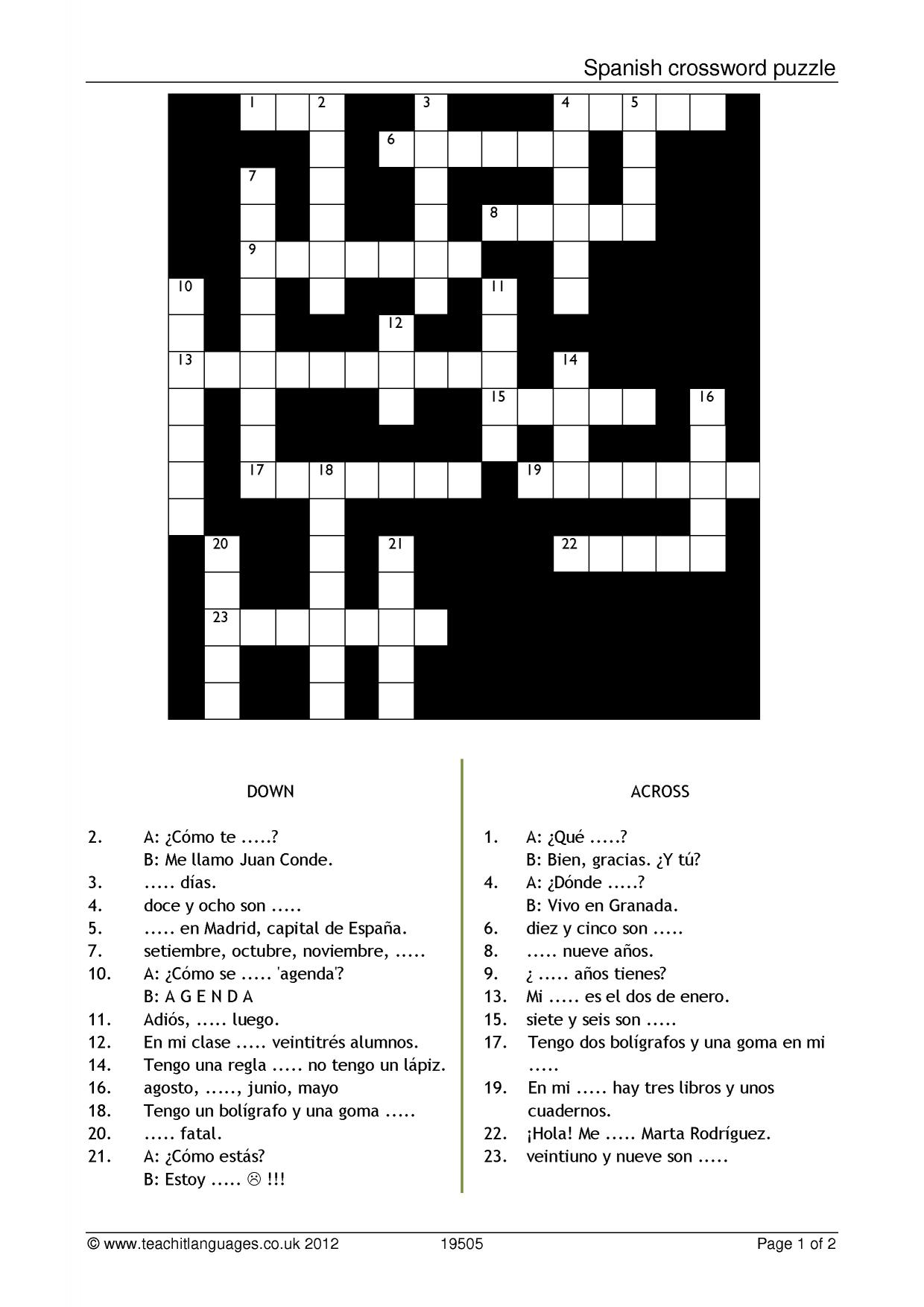Crossword | languages basics | ks3 spanish teaching resource | teachit