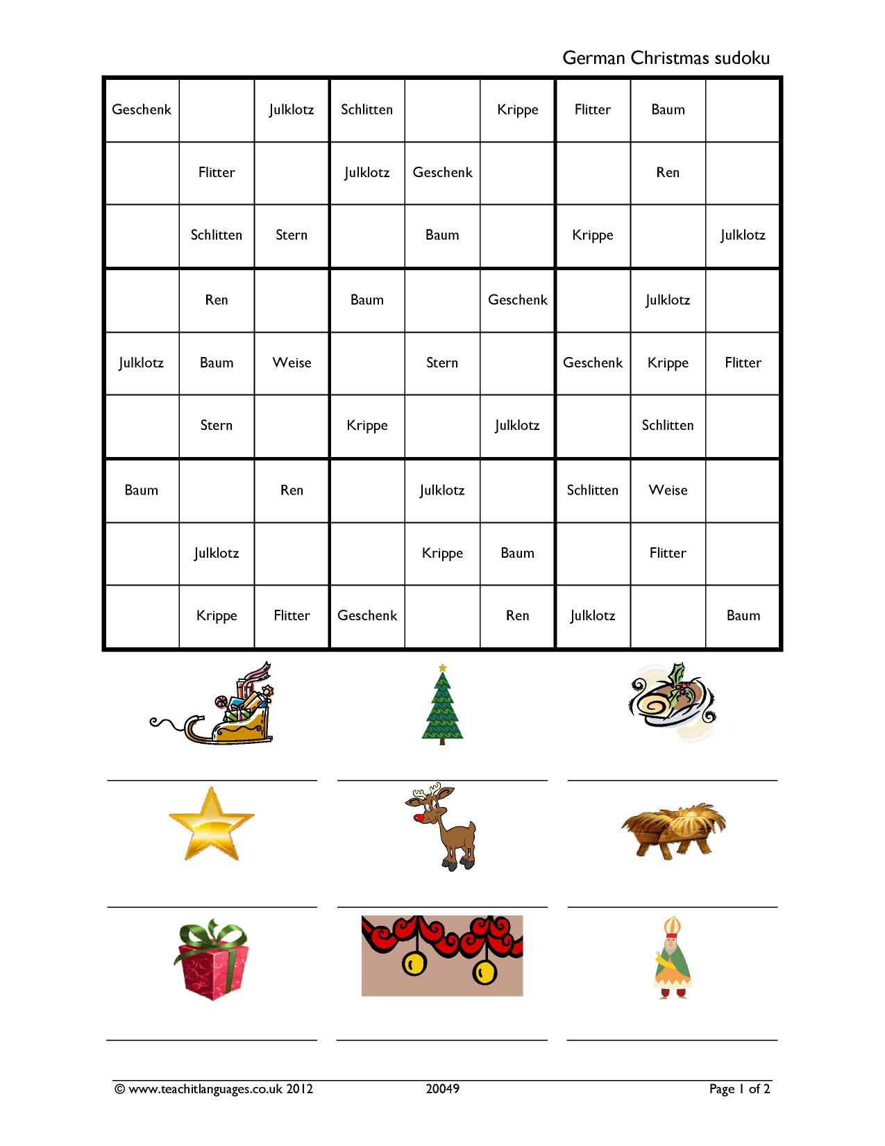 Sudoku puzzle | Christmas vocabulary | KS3 German teaching resource |  Teachit