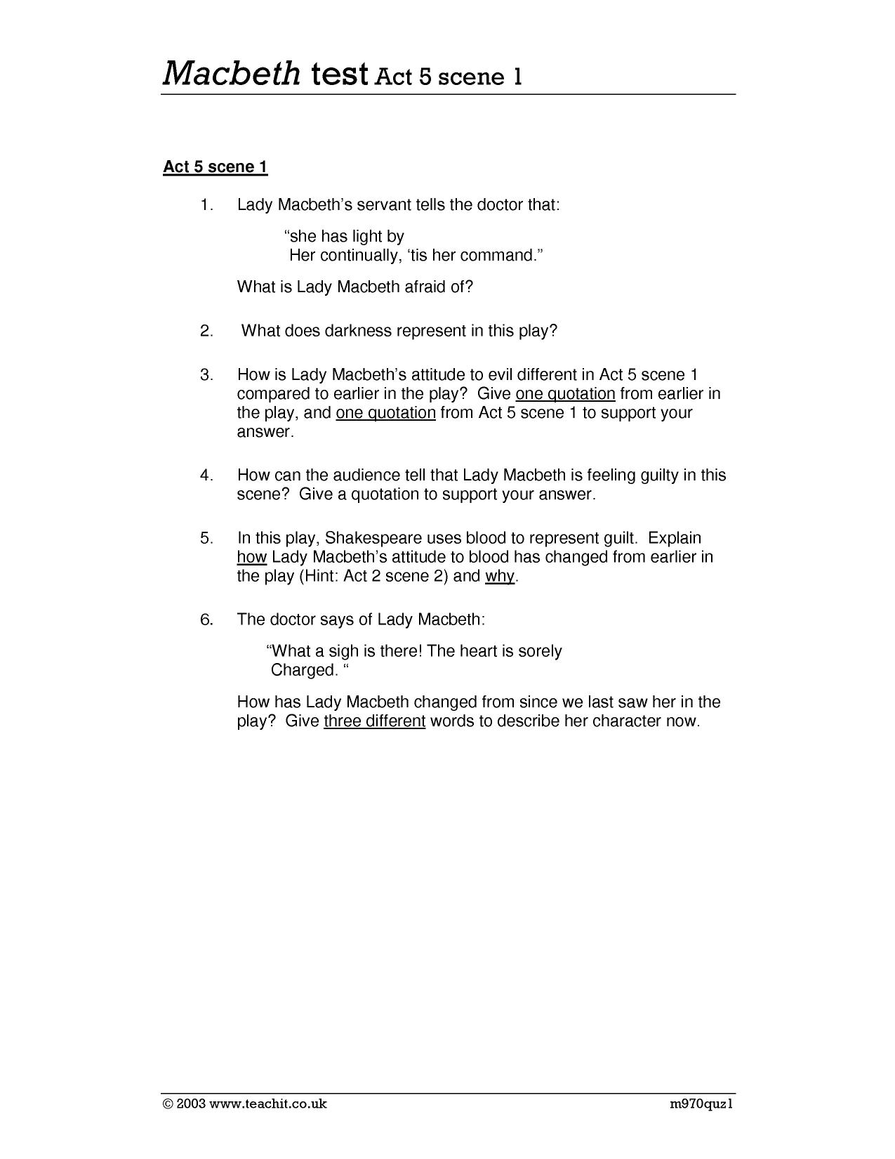 Quiz for Macbeth Act 5 Scene 1|KS3 English|Teachit