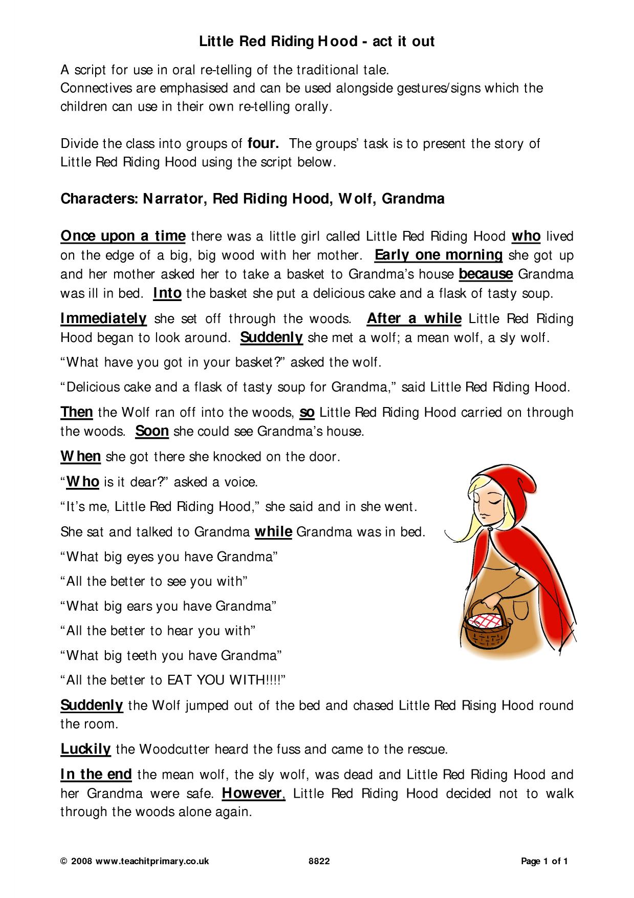 Little Riding Hood retelling Primary English Teachit