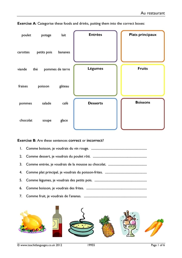 Restaurant worksheet | Food and drink | KS3-4 French teaching resource |  Teachit