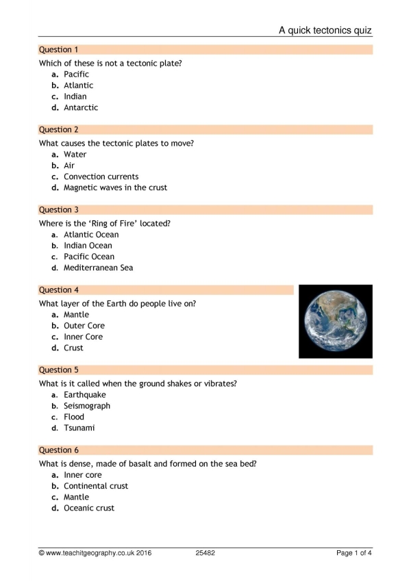 Plate tectonics multiple choice quiz | KS3-4 geography | Teachit