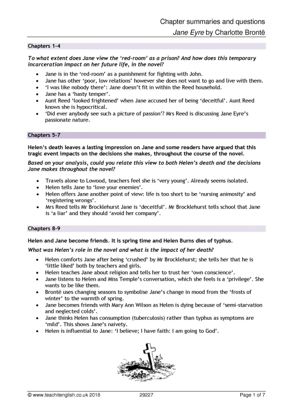 Jane Eyre summary and questions | KS4 English | Teachit