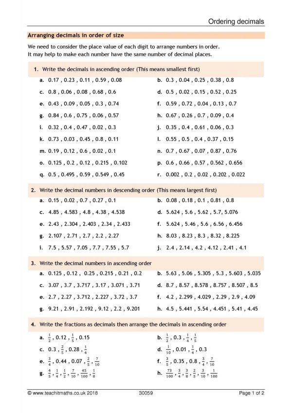 Ordering decimals and fractions | KS3 maths | Teachit