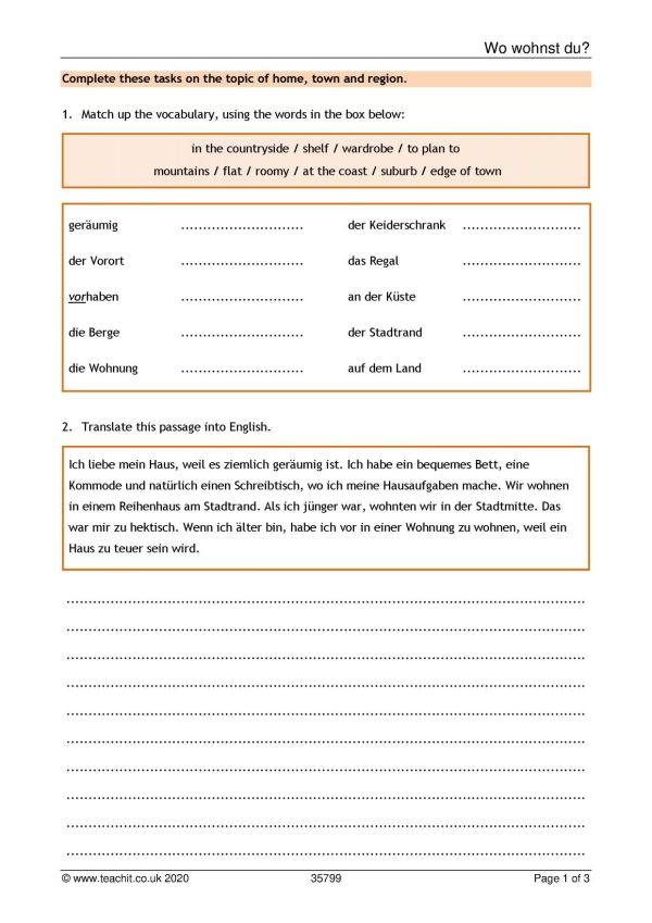 Revision worksheet | Home and local area | KS4 German teaching resource |  Teachit