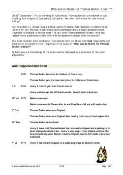 Who was to blame for Thomas Becket's death? Who was to blame for Thomas Becket's death?
